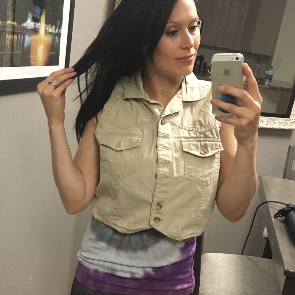 St. John’s Bay khaki sleeveless button top